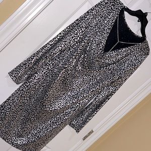 MK Michael Kors Metallic Silver Black Print Long Sleeve Dress